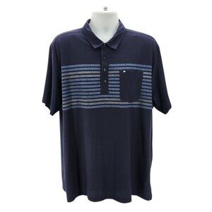 Travis Mathew Mens XXL Polo Shirt Golf Striped Black Pocket Golf Activewear
